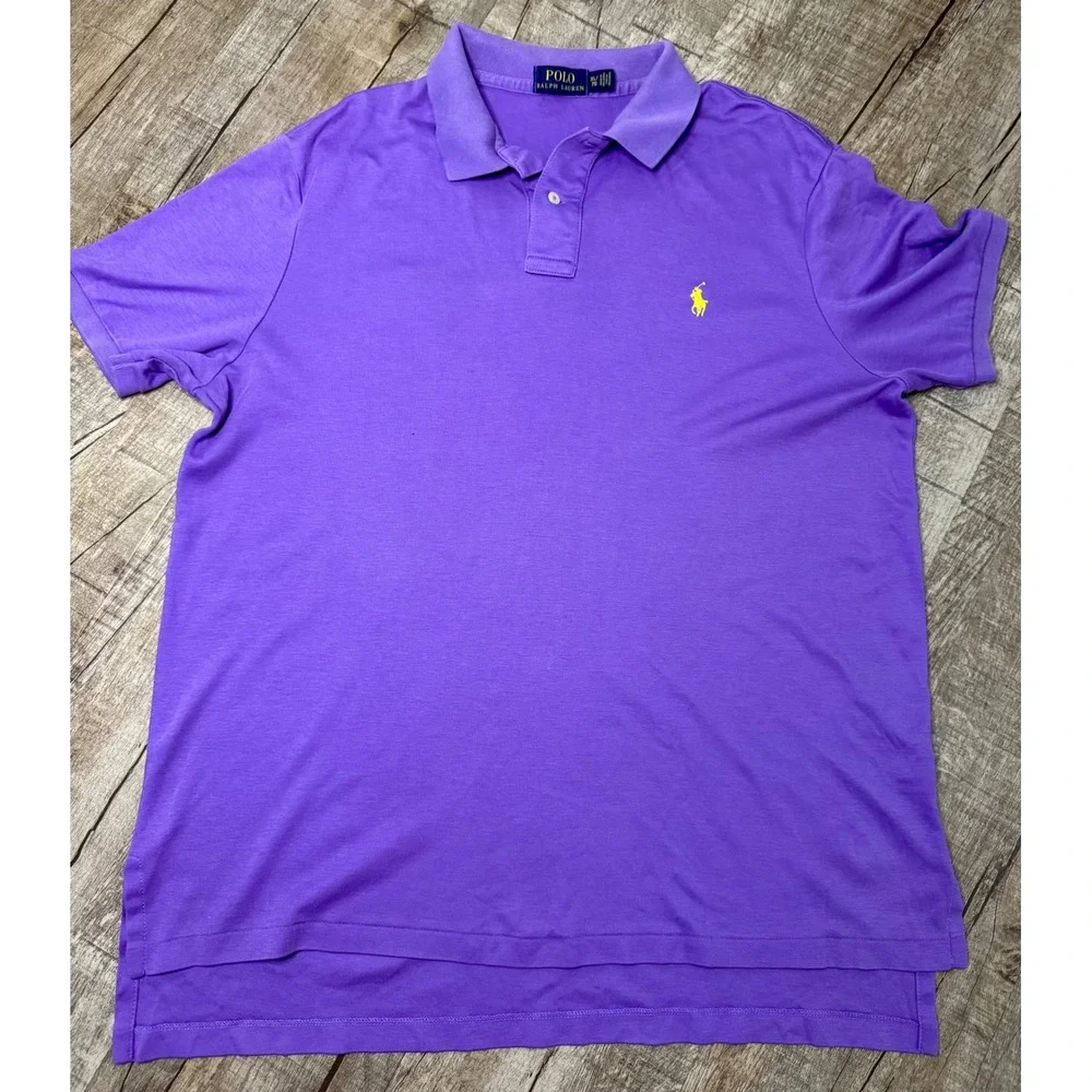 Polo Ralph Lauren Mens XL Purple Short Sleeve Jersey Polo Shirt Yellow Pony Logo